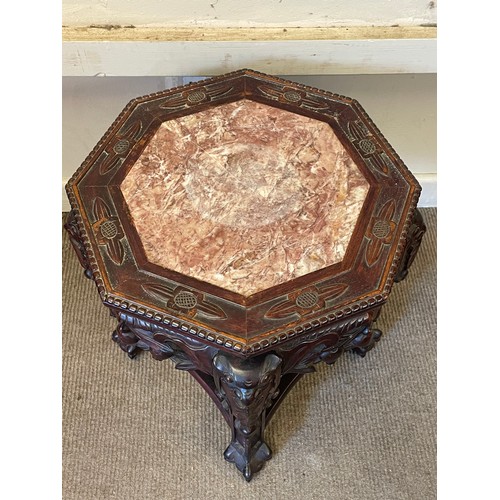 4 - Antique Chinese Carved Wood Hardstone Top Stand / Table. 51 x 50 x 47 cms
