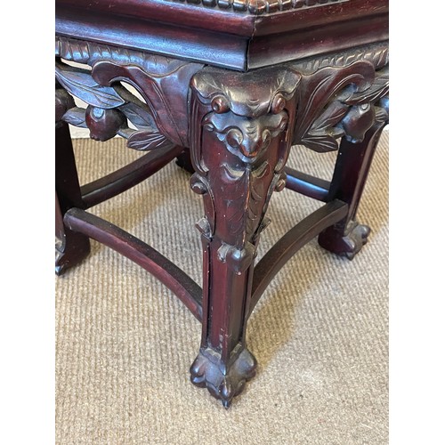 4 - Antique Chinese Carved Wood Hardstone Top Stand / Table. 51 x 50 x 47 cms