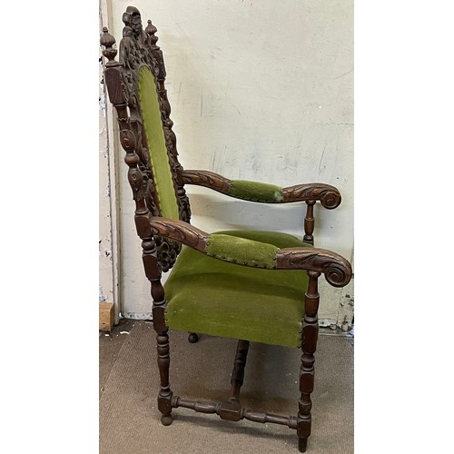 20 - French Gothic Style Carved Wood Elbow Chair.