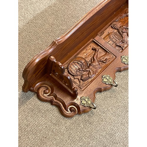 26 - Continental Carved Wood Coat Shelf. 85 x 20 x 30 cms