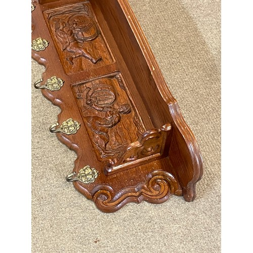 26 - Continental Carved Wood Coat Shelf. 85 x 20 x 30 cms