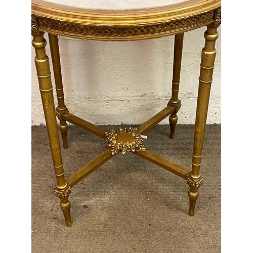 27 - Oval Marble Top Gilt Wood Table. 66 x 56 x 79 cms