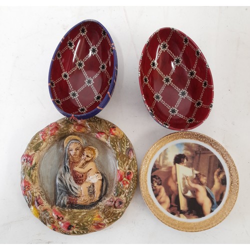 56 - 3 x Collectables to include Egg shaped Trinket Box, plaster Plaque and ceramic pin Dish