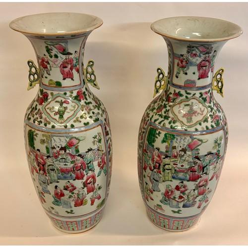 176 - Pair Of Chinese Hand Painted Vases. No Signature To Base. 58cm x 23cm.  (2)