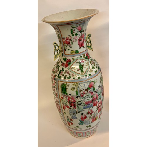 176 - Pair Of Chinese Hand Painted Vases. No Signature To Base. 58cm x 23cm.  (2)