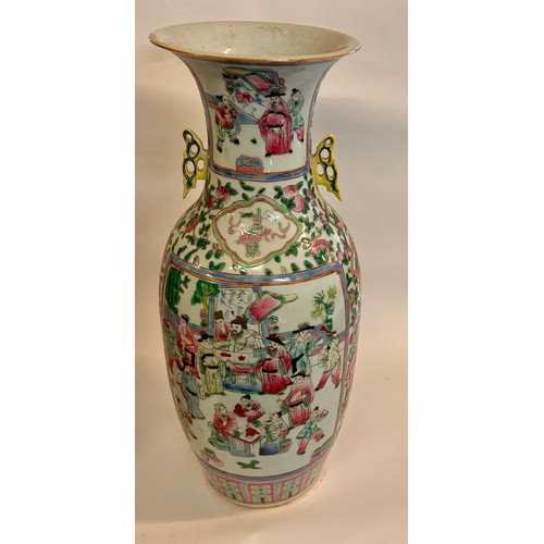 176 - Pair Of Chinese Hand Painted Vases. No Signature To Base. 58cm x 23cm.  (2)