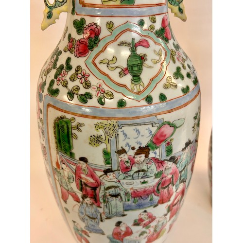 176 - Pair Of Chinese Hand Painted Vases. No Signature To Base. 58cm x 23cm.  (2)