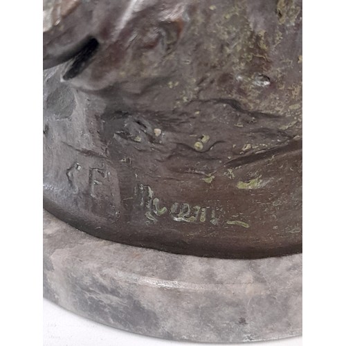 183 - Bronze Figure on Marble Plinth of a Shepherd with Dog with signature 'Moreau', Standing 46cm high