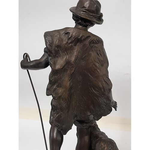 183 - Bronze Figure on Marble Plinth of a Shepherd with Dog with signature 'Moreau', Standing 46cm high