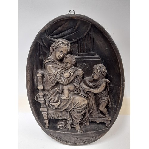 185 - Plaster Bas-Relief of Raphael's 'La Vierge a la Chaise' 30cm x 21cm