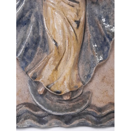 188 - Terracotta Plaque with Glazed Depiction of the Madonna and Child, 40cm x 22cm