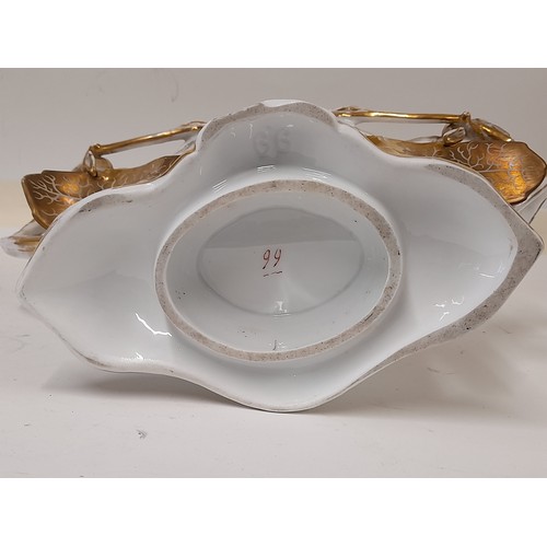 191 - Large Continental Ceramic Planter/ Table Centre with hand painted flower and Gilt Decoration, 39cm w... 