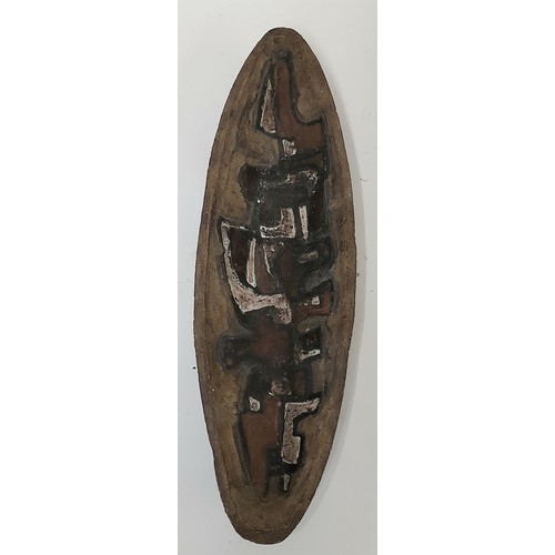 189 - Studio Made Dish with Mid century styling and Decor, on four short legs and with wall hanger, 47cm x... 