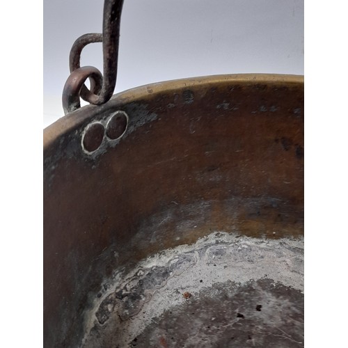 198 - Brass cooking pot with Iron Swing Handle, 30cm x 19cm