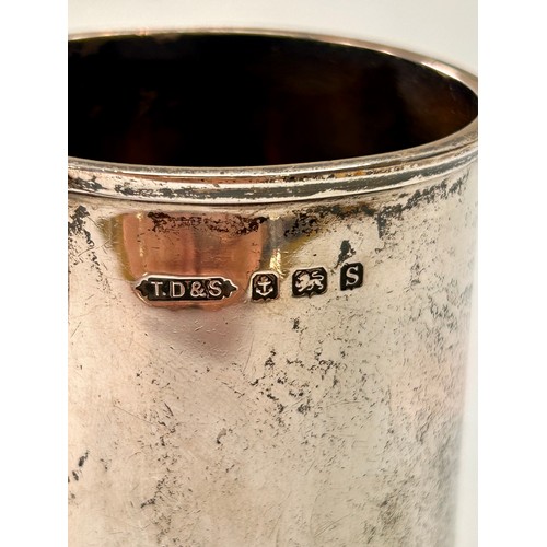 206 - Heavy Gauge Silver Hallmarked Personally Gifted Tanker. 11cm x 9cm, 225.7Grams.