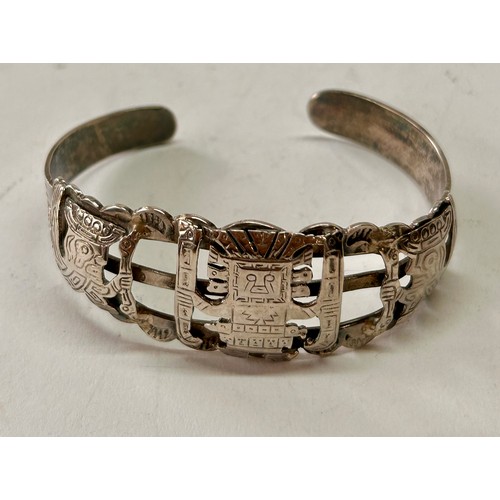 208 - Sterling Silver Stamped 925 Decorative Engraved Bracelet. 6.5cm x 4.5cm, 20.3Grams.