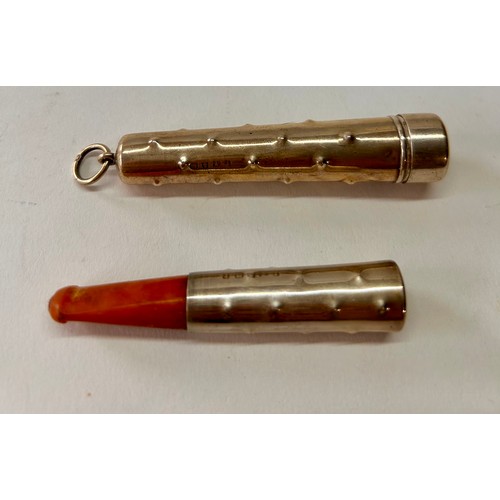 212 - Silver Hallmarked Decorative Cheroot Holder To include A Silver Hallmarked Collard Amber Coloured Ch... 