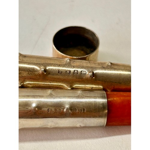 212 - Silver Hallmarked Decorative Cheroot Holder To include A Silver Hallmarked Collard Amber Coloured Ch... 