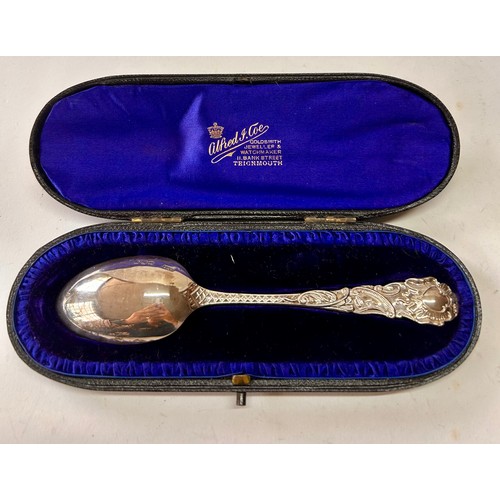 216 - Decorative Cased Silver Hallmarked Spoon. 16cm x 3cm, 40.2Grams.