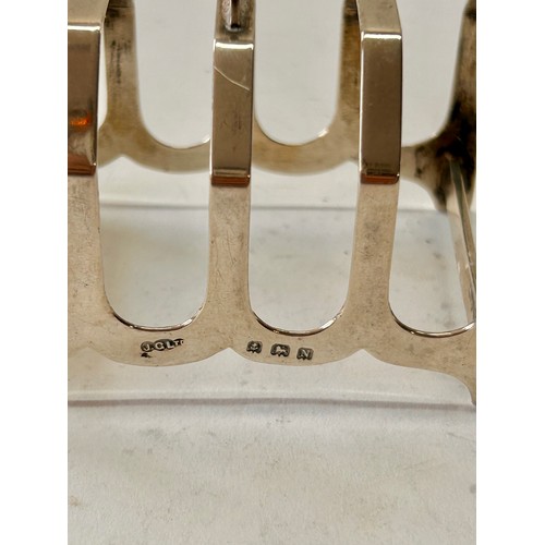 218 - Silver Hallmarked Four Slot Toast Rack. 8cm x 7cm x 5cm, 45.3Grams.