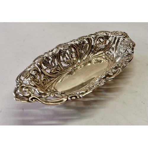 219 - Floral Decoration Silver Hallmarked Tray. 17cm x 8cm x 3cm, 39.7Grams.
