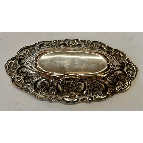 219 - Floral Decoration Silver Hallmarked Tray. 17cm x 8cm x 3cm, 39.7Grams.