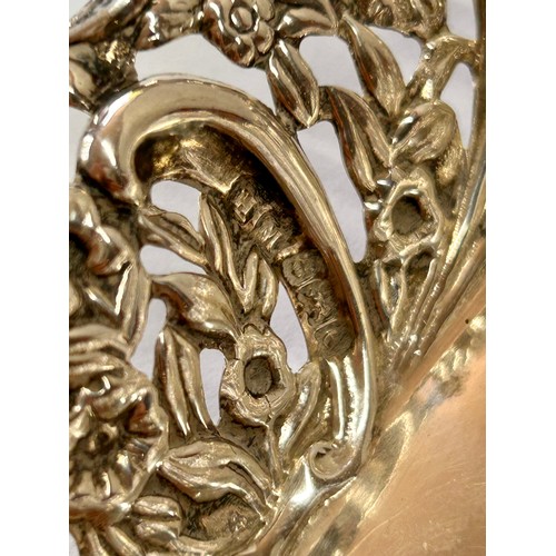 219 - Floral Decoration Silver Hallmarked Tray. 17cm x 8cm x 3cm, 39.7Grams.