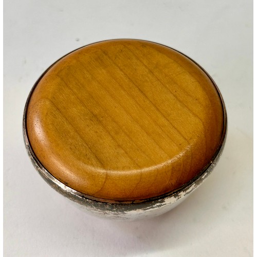 222 - Silver Hallmarked Weighted Wooden Topped Office Papper Weight. 7cm x 4.5cm.