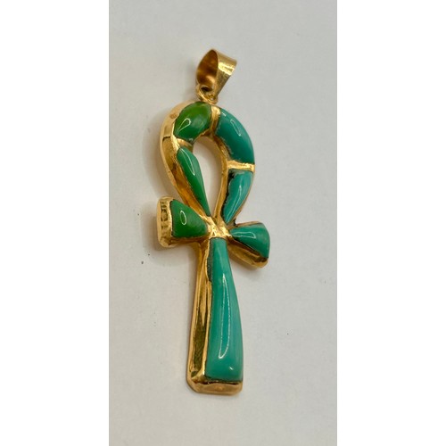 92 - 18Ct Gold Key Of Life Pendant 5cm x 2cm. 4.35Grams.
