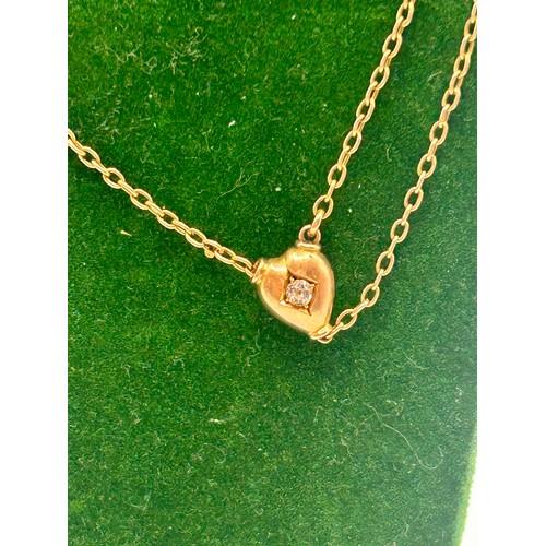 98 - 14Ct Gold Necklace To Include Heart Shaped Diamond Stone Set Pendant. 48cm, 5.69Grams.