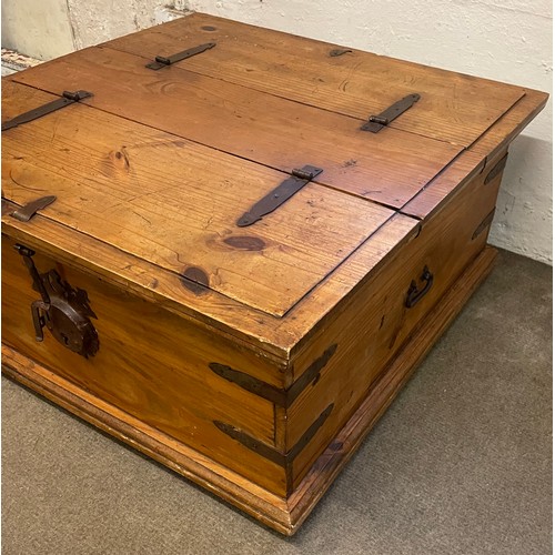 3 - Pine Trunk Dual Compartments With lift Up Drawers. 92 x 93 x 46