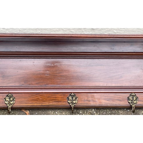 8 - Antique Continental Coat Hook Shelf. 129 x 29 x 22 cms