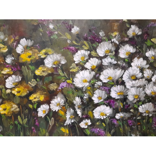60 - Framed Oil on Canvas Painting of a Flower Bed signed lower right Rosa de Pourcq,  128cm x 88cm