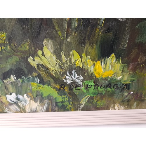 60 - Framed Oil on Canvas Painting of a Flower Bed signed lower right Rosa de Pourcq,  128cm x 88cm