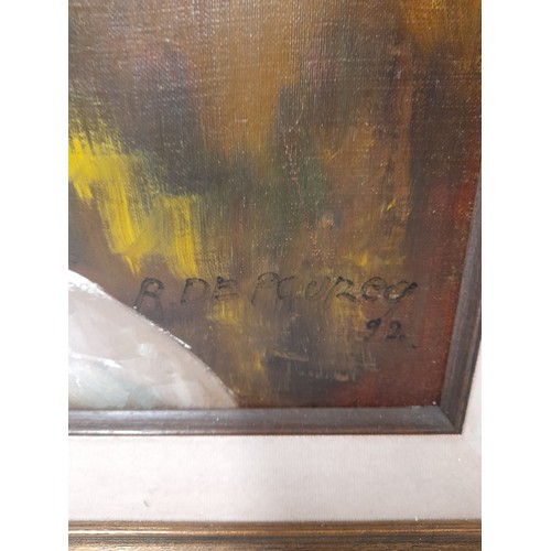 61 - Large Framed Oil on Canvas Still Life 'Vase of Flowers on a Table', signed Rosa De Pourcq lower righ... 
