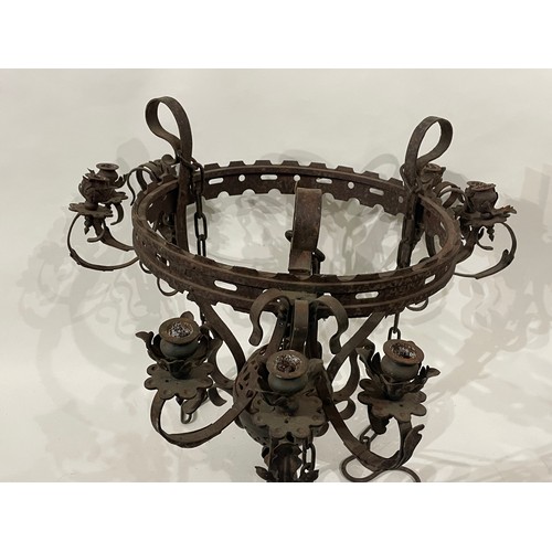 40 - Large Medieval Chandelier With Three Triple Sconces.