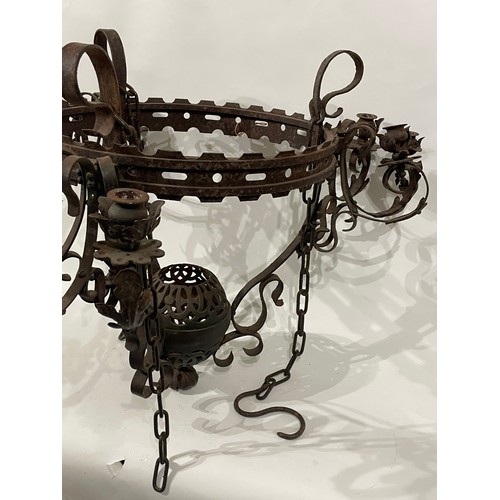 40 - Large Medieval Chandelier With Three Triple Sconces.
