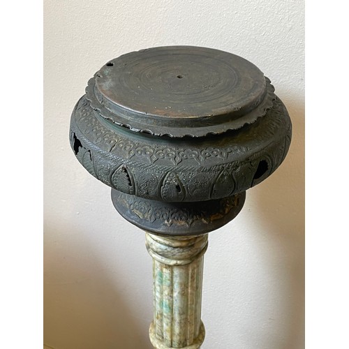 42 - Indian Marble And Bronze Finial Torchiere. 96 cms High