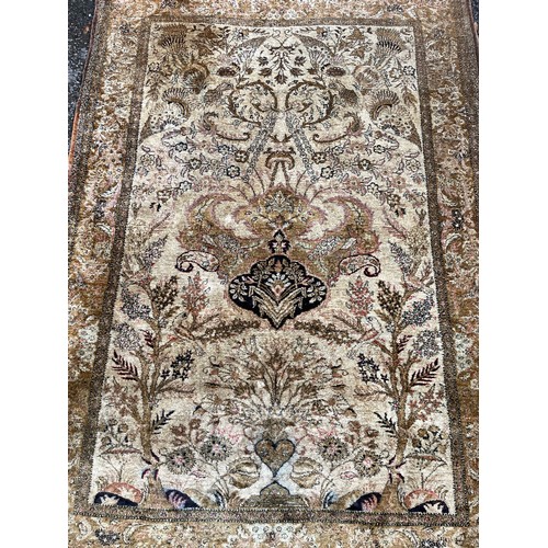 48 - Kashmire Silk Carpet / Rug With Bird Decoration And Central Motif. 159 x 111 cms