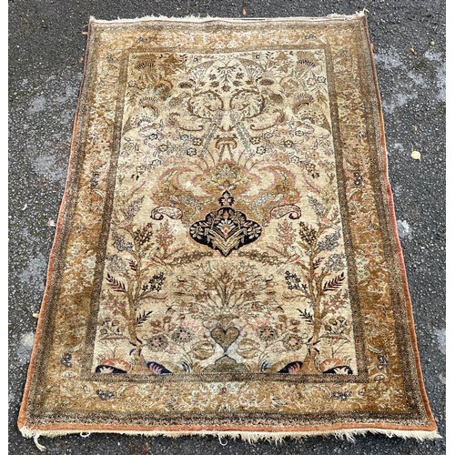 48 - Kashmire Silk Carpet / Rug With Bird Decoration And Central Motif. 159 x 111 cms