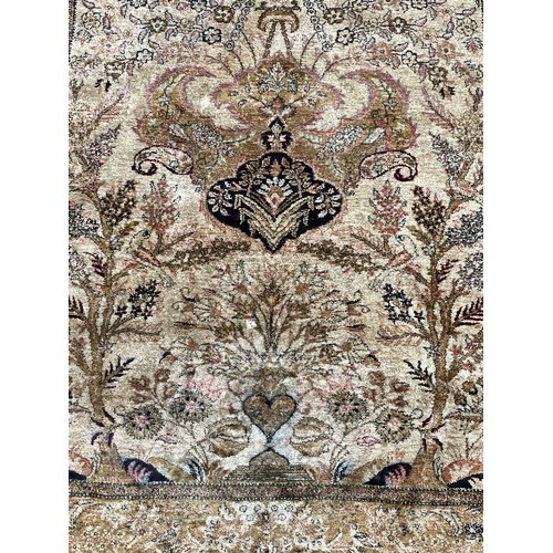 48 - Kashmire Silk Carpet / Rug With Bird Decoration And Central Motif. 159 x 111 cms