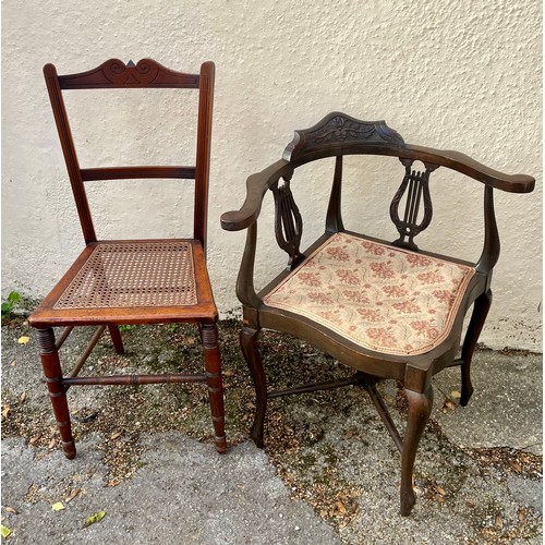 30A - Two Antique Chairs. A Cane Seated Chair Along With A Corner Chair. (2)