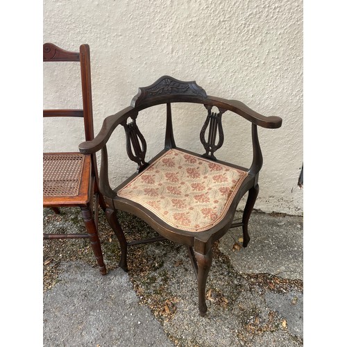 30A - Two Antique Chairs. A Cane Seated Chair Along With A Corner Chair. (2)