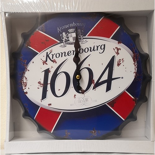 510 - Novelty Bottle Top Clock in Packaging in the style of 'KRONENBOURG 1664' 30cm x 6cm.