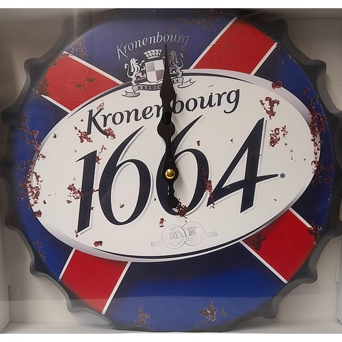 510 - Novelty Bottle Top Clock in Packaging in the style of 'KRONENBOURG 1664' 30cm x 6cm.
