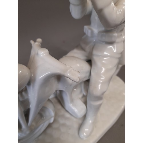 162 - White Porcelain German Motor cycle despatch rider with Cobalt Blue Mark KPM under stylised Third Rei... 