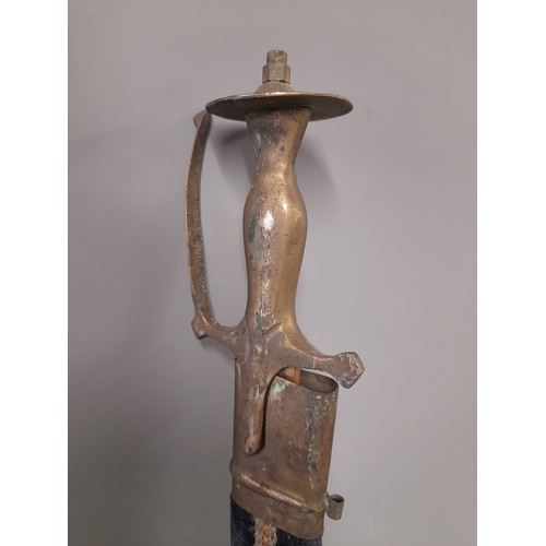 168 - Indian Tulwaar Sword with etched Blade and Velvet covered Sheath, overall length 70cm