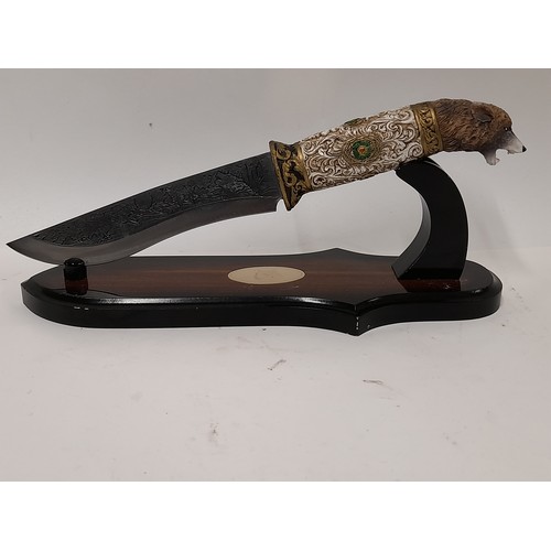 172 - Ornamental Knife on Stand with Resin Wolf Head, total length 34cm