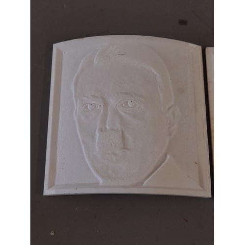 189 - 2 x Plastic Relief Moulded WW2 Portraits, 10cm x 10cm