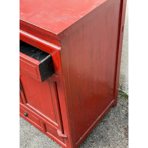5 - Chinese Red Lacquered Stye Cupboard. 83 x 78 x 49 cms